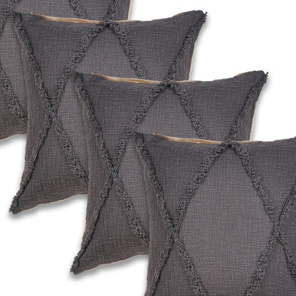 Set of Four 20" Dark Gray Diamond Cotton Throw Pillows
