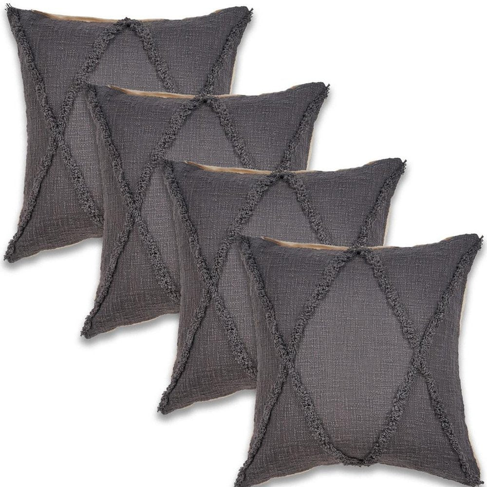 Set of Four 20" Dark Gray Diamond Cotton Throw Pillows — view 8