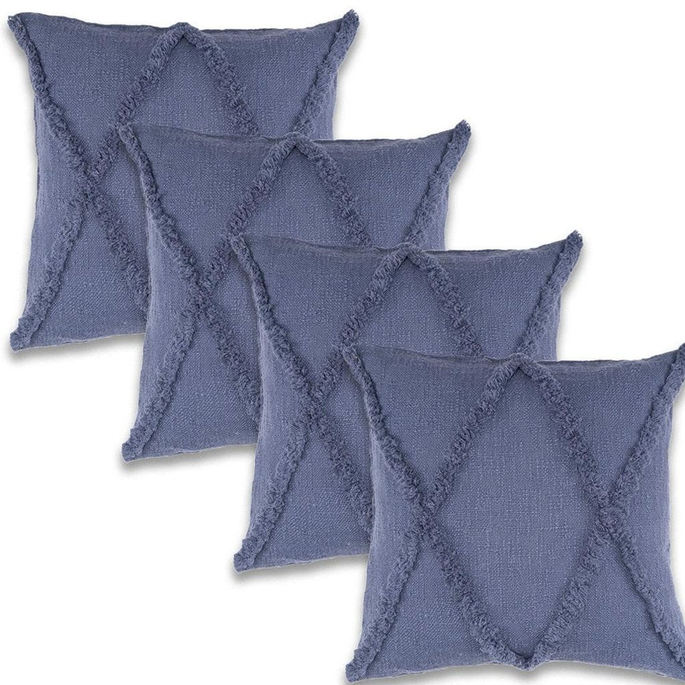 Set of Four 18" Denim Blue Diamond Cotton Throw Pillows — view 8