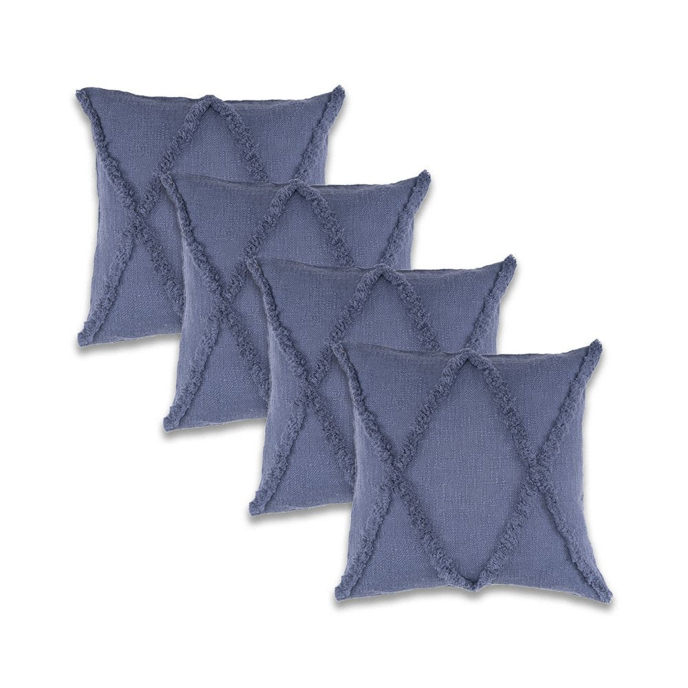Set of Four 18" Denim Blue Diamond Cotton Throw Pillows