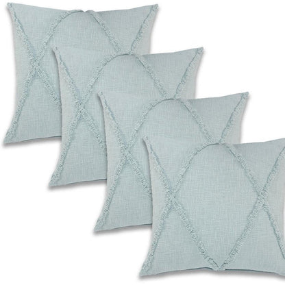 Set of Four 18" Light Blue Diamond Cotton Throw Pillows