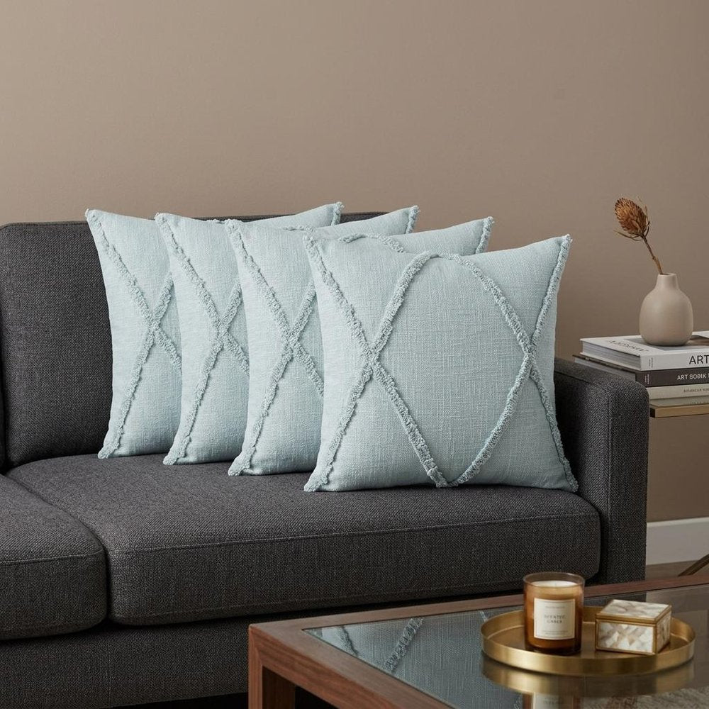 Set of Four 18" Light Blue Diamond Cotton Throw Pillows — view 10