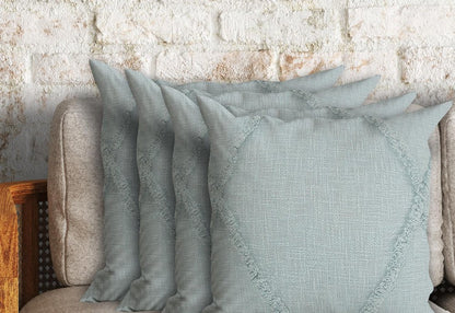 Set of Four 18" Light Blue Diamond Cotton Throw Pillows