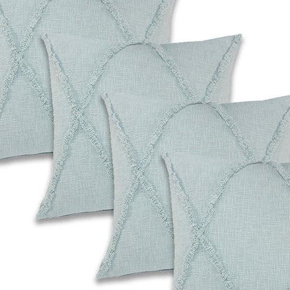 Set of Four 18" Light Blue Diamond Cotton Throw Pillows