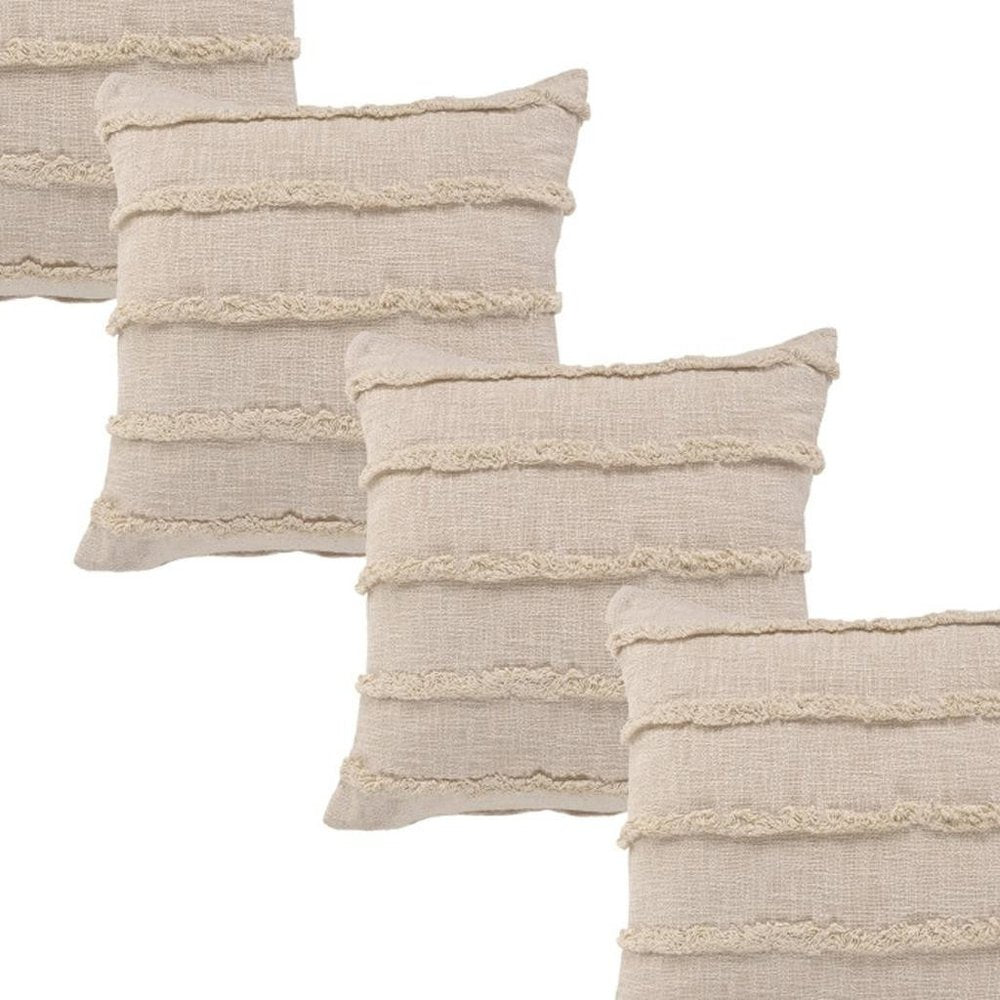 Set of Four 20" Beige Striped Cotton Throw Pillows — view 7