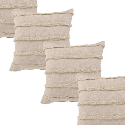 Set of Four 20" Beige Striped Cotton Throw Pillows
