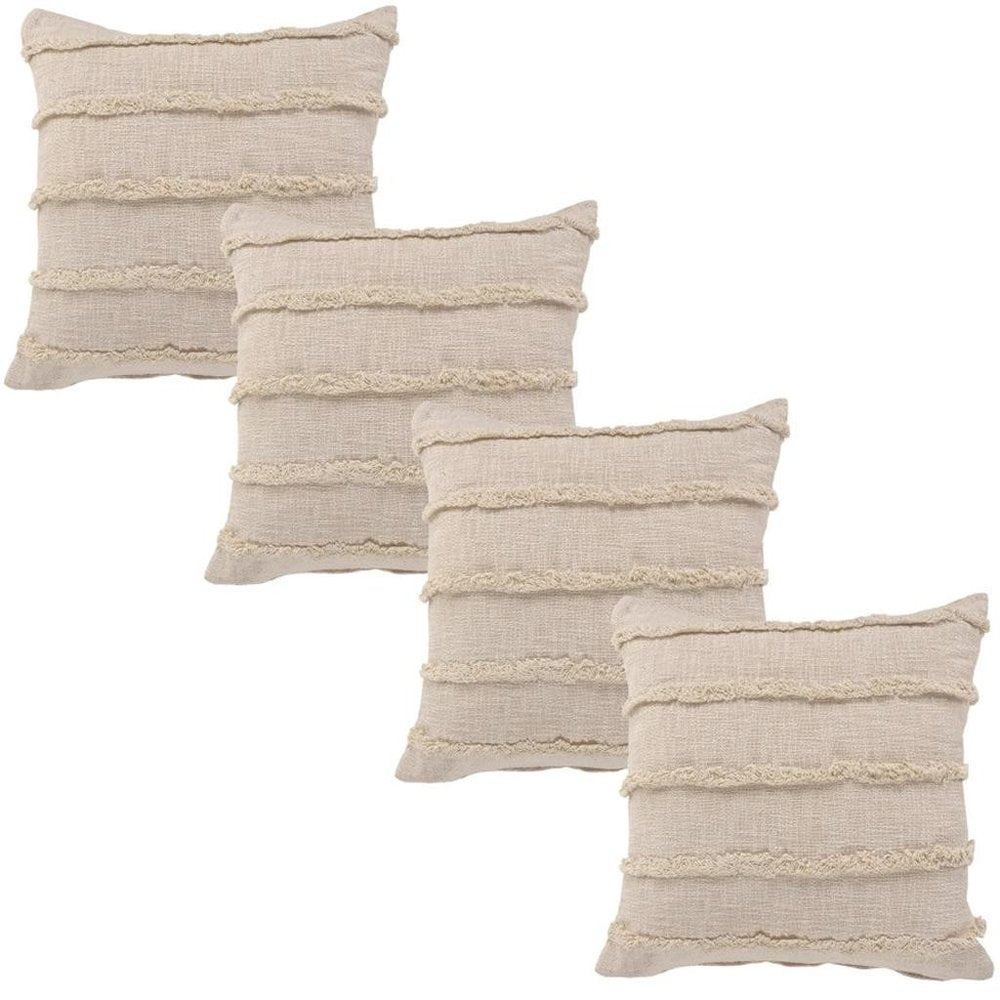 Set of Four 20" Beige Striped Cotton Throw Pillows — view 8