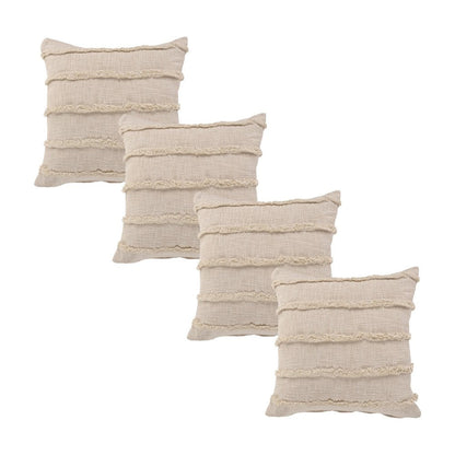 Set of Four 20" Beige Striped Cotton Throw Pillows