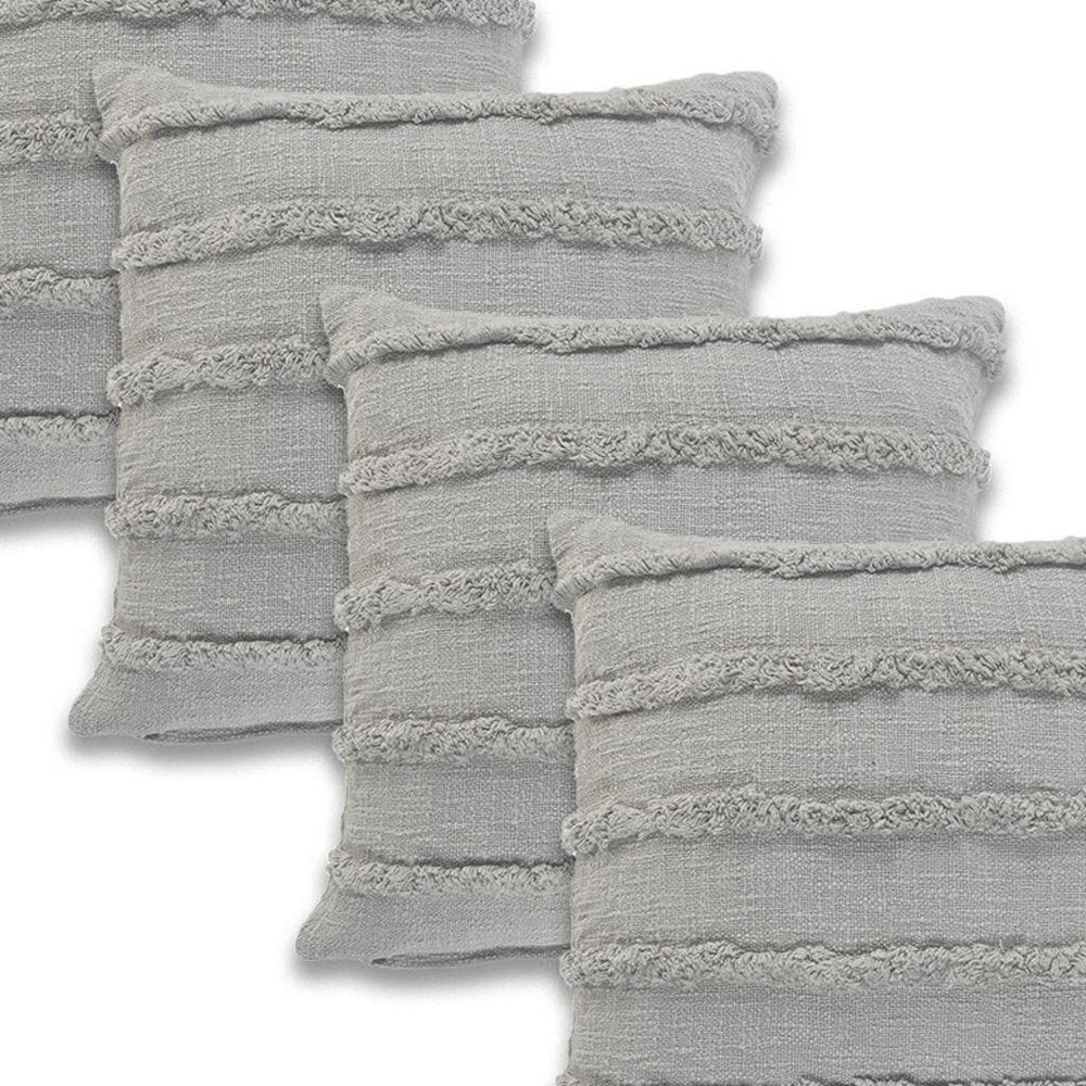 Set of Four 20" Gray Striped Cotton Throw Pillows