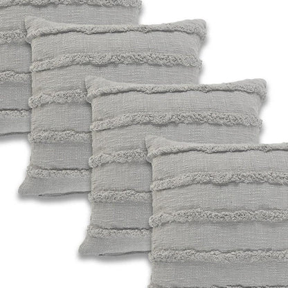 Set of Four 20" Gray Striped Cotton Throw Pillows