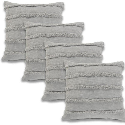 Set of Four 20" Gray Striped Cotton Throw Pillows