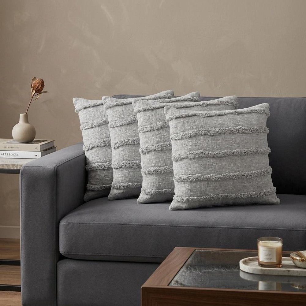 Set of Four 20" Gray Striped Cotton Throw Pillows — view 10