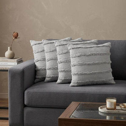 Set of Four 20" Gray Striped Cotton Throw Pillows