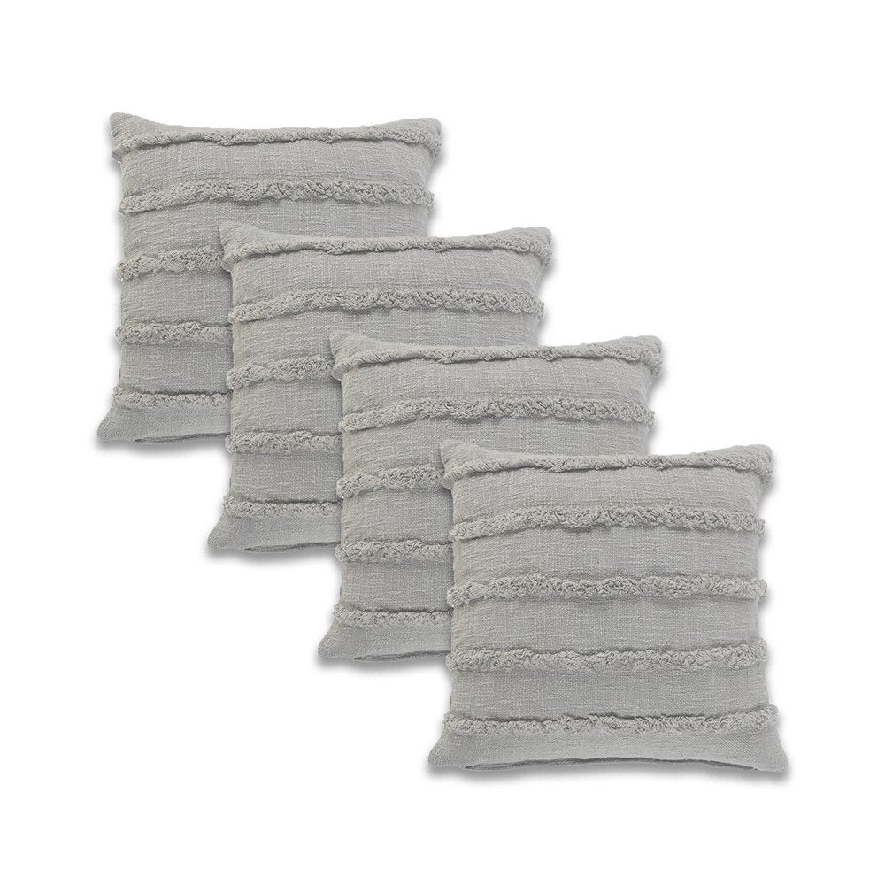 Set of Four 20" Gray Striped Cotton Throw Pillows