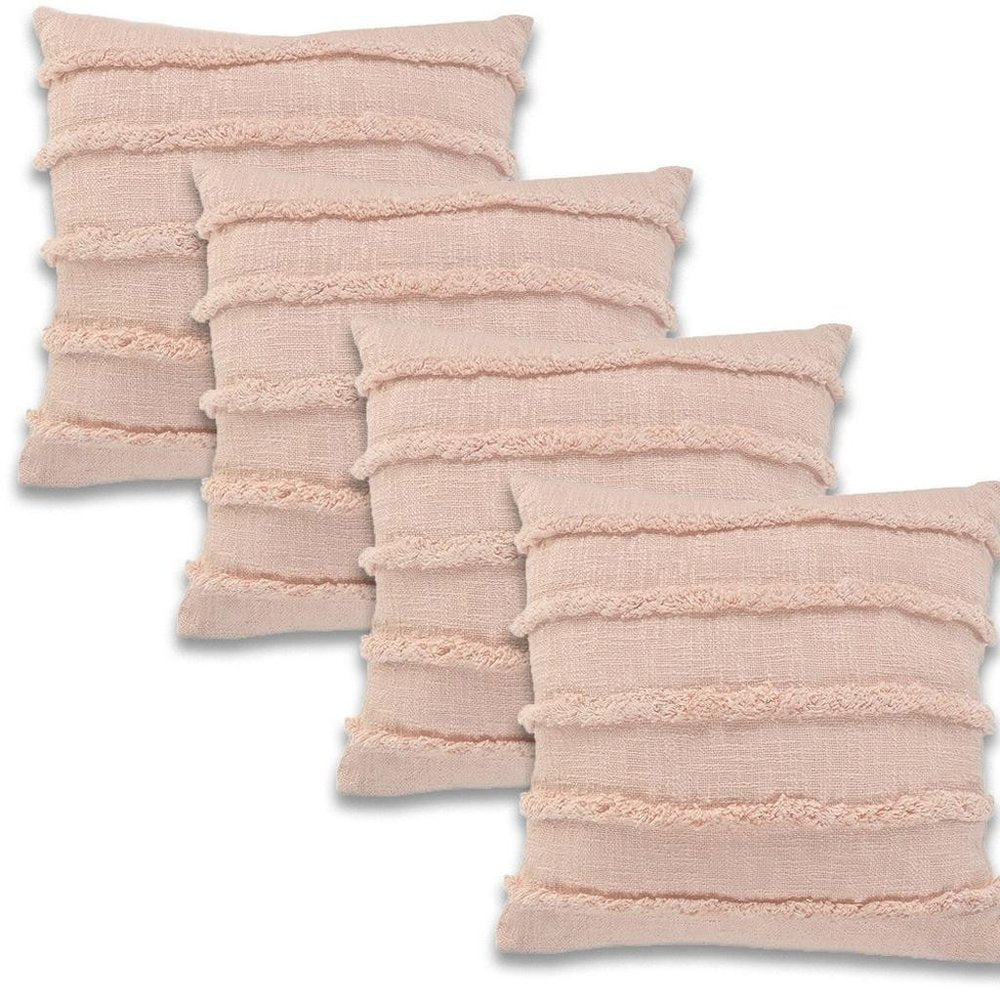 Set of Four 20" Blush And Pearl Striped Cotton Throw Pillows