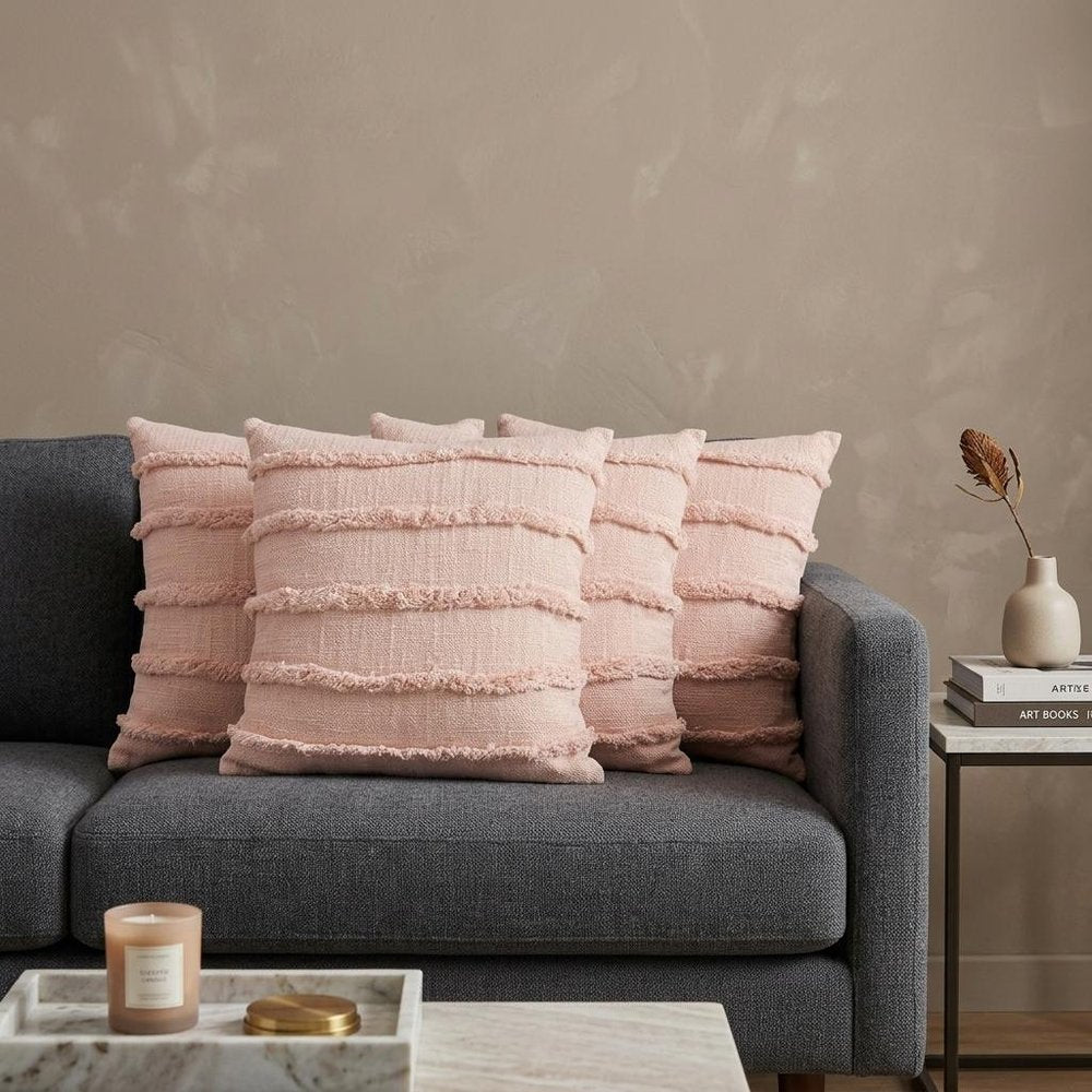 Set of Four 20" Blush And Pearl Striped Cotton Throw Pillows — view 10