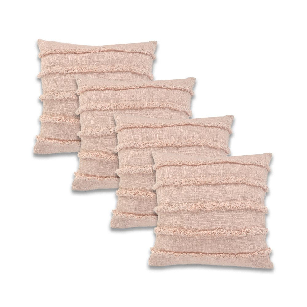 Set of Four 20" Blush And Pearl Striped Cotton Throw Pillows