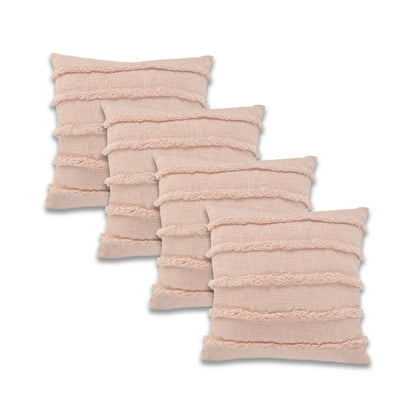 Set of Four 20" Blush And Pearl Striped Cotton Throw Pillows