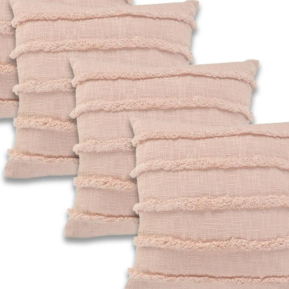 Set of Four 20" Blush And Pearl Striped Cotton Throw Pillows — view 7