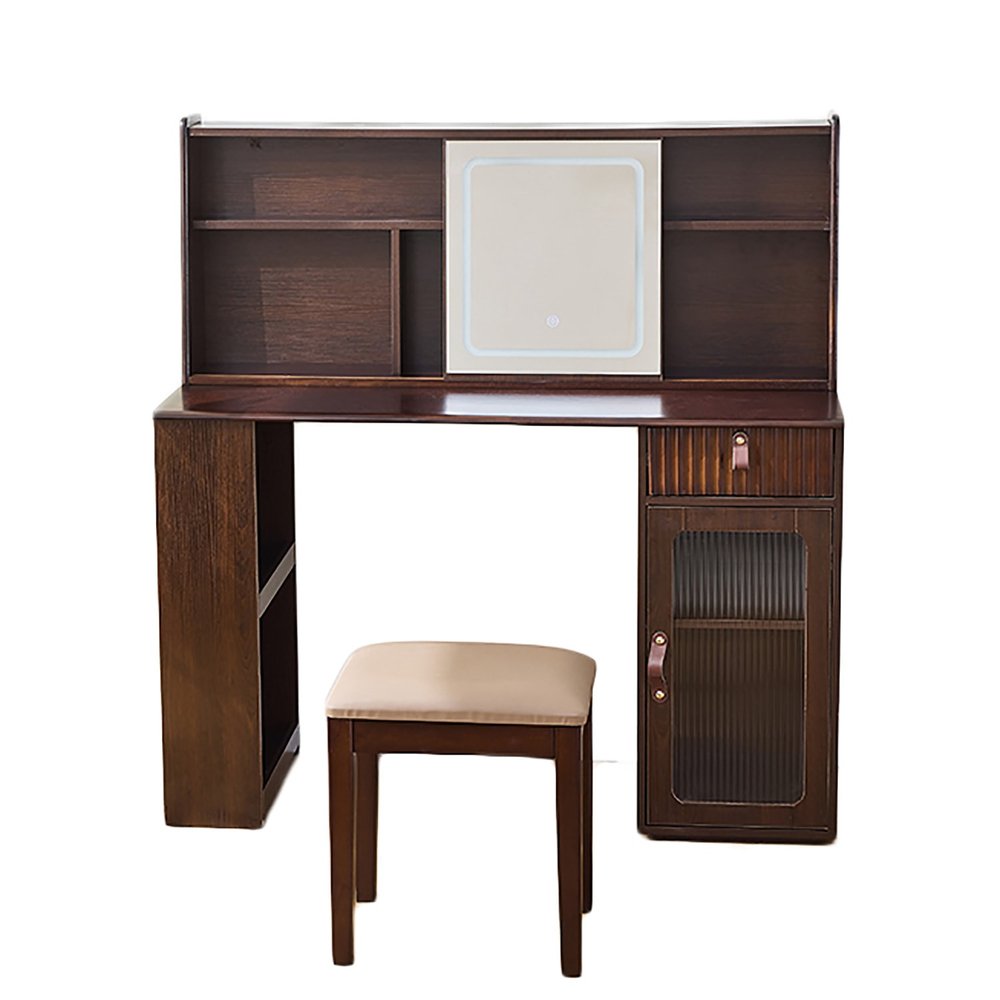 47" Brown Wood Mirrored Vanity Table HomeRoots