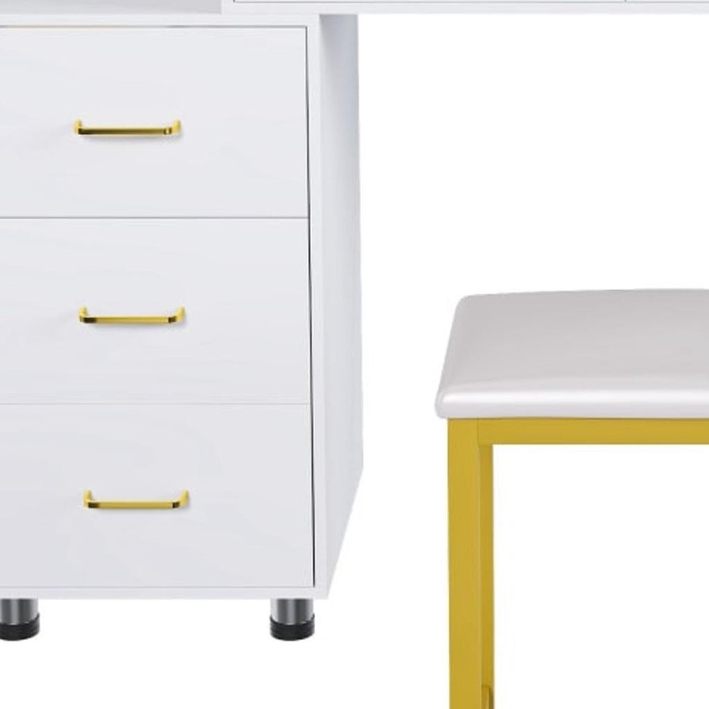 32" White Wood Mirrored Five Drawer Vanity Table HomeRoots