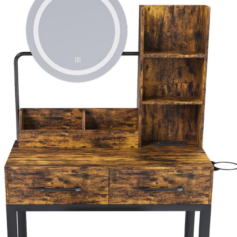 31" Brown Wood Mirrored Two Drawer Vanity Table HomeRoots