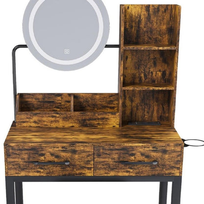 31" Brown Wood Mirrored Two Drawer Vanity Table HomeRoots