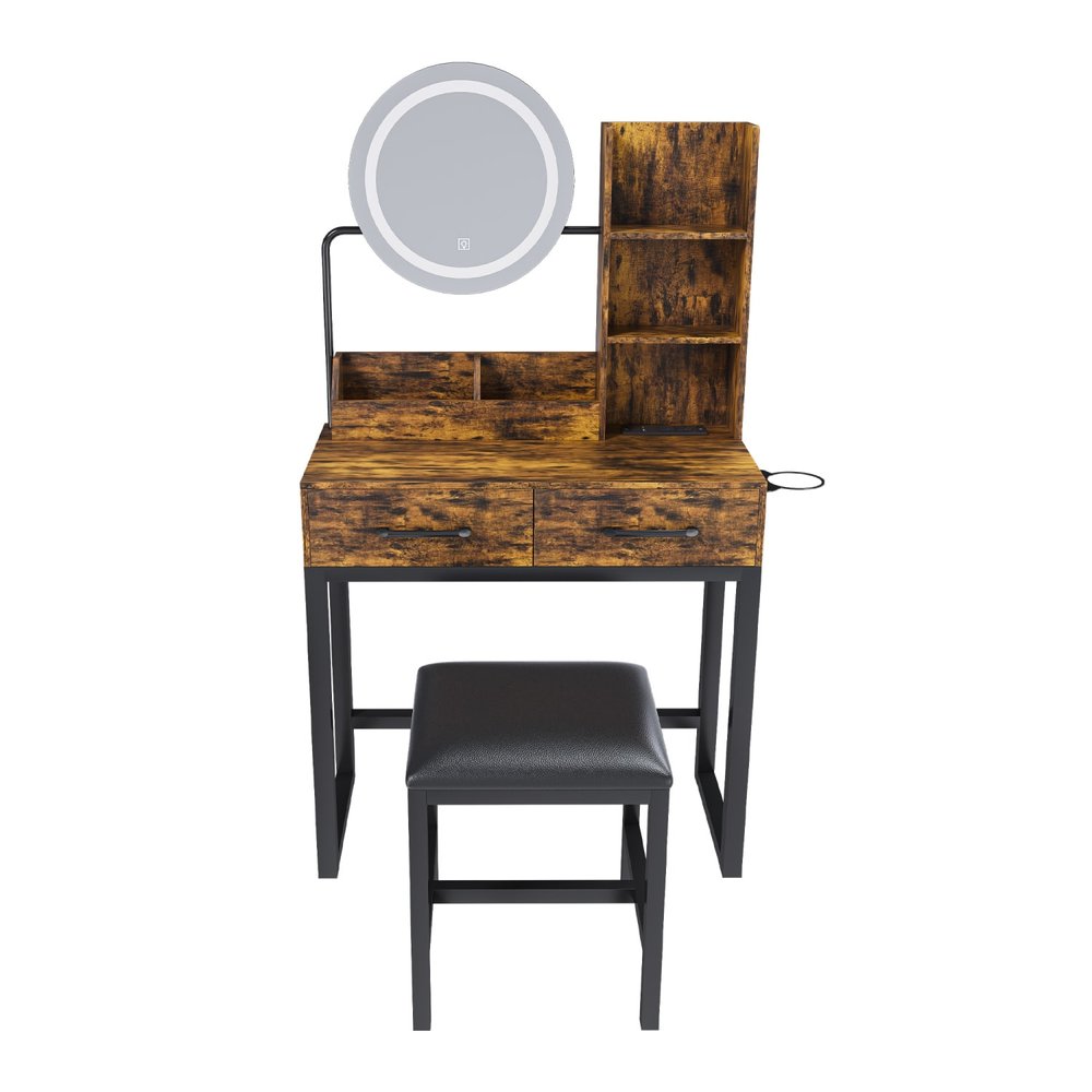 31" Brown Wood Mirrored Two Drawer Vanity Table HomeRoots
