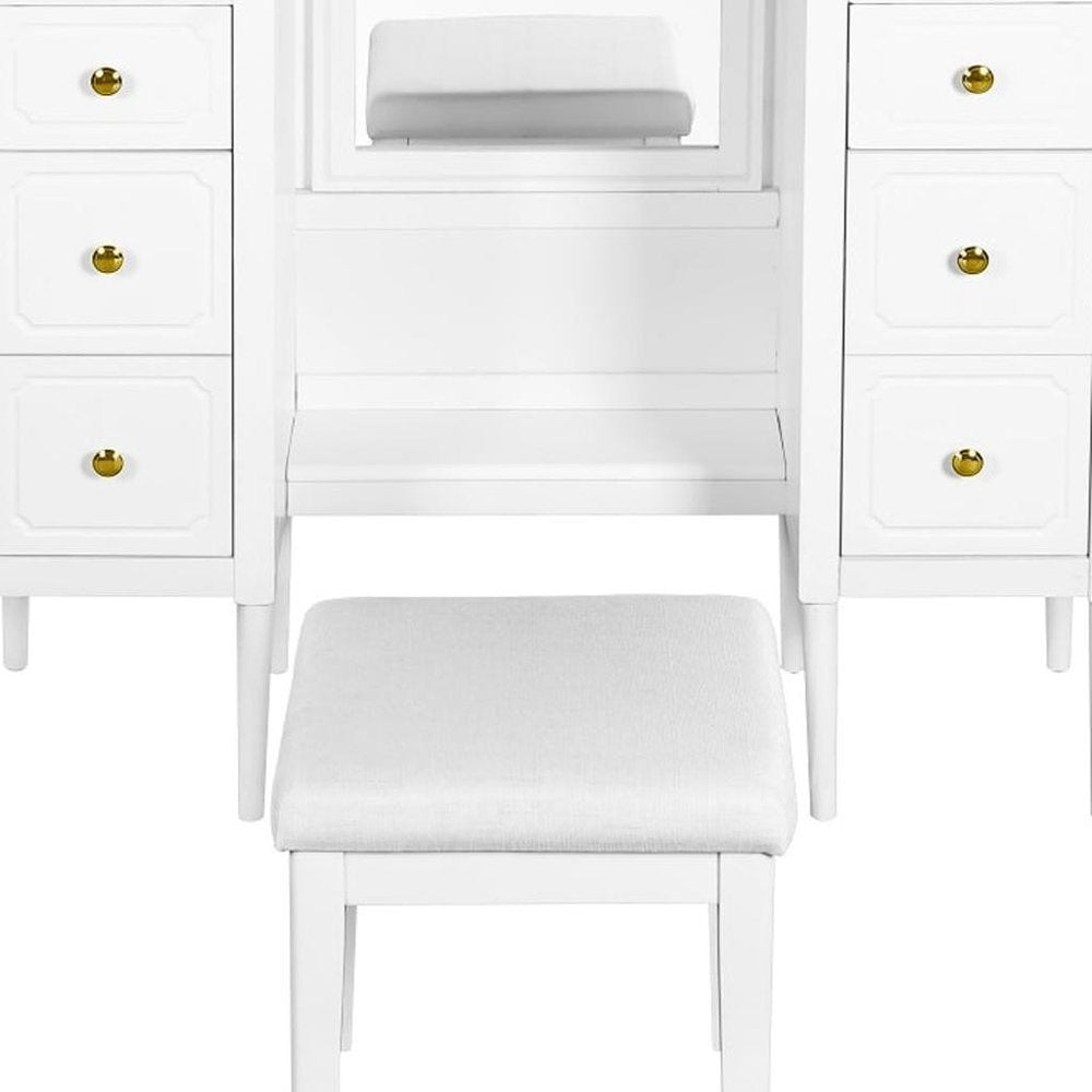 47" White Wood Mirrored Six Drawer Vanity Table HomeRoots