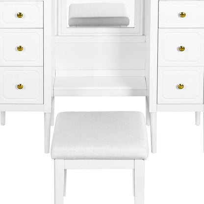 47" White Wood Mirrored Six Drawer Vanity Table HomeRoots