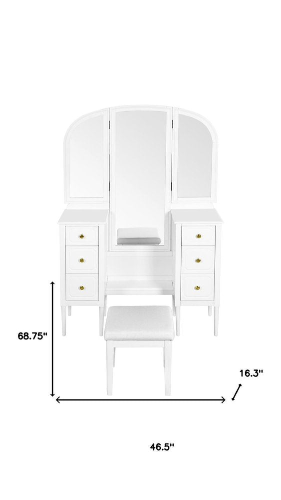 47" White Wood Mirrored Six Drawer Vanity Table HomeRoots