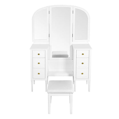 47" White Wood Mirrored Six Drawer Vanity Table HomeRoots