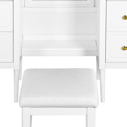 47" White Wood Mirrored Six Drawer Vanity Table HomeRoots