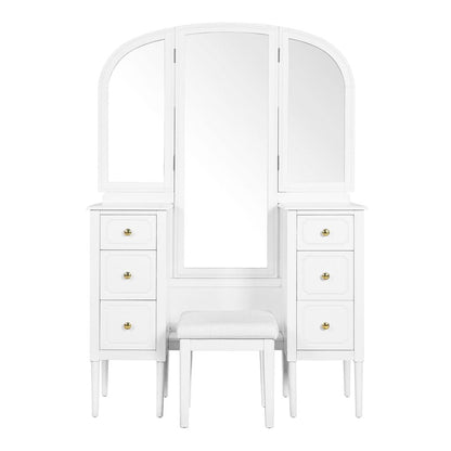 47" White Wood Mirrored Six Drawer Vanity Table HomeRoots