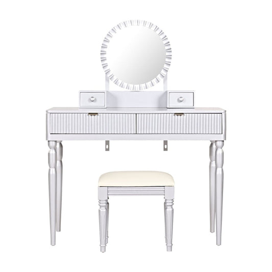 39" Silver Wood Mirrored Two Drawer Vanity Table