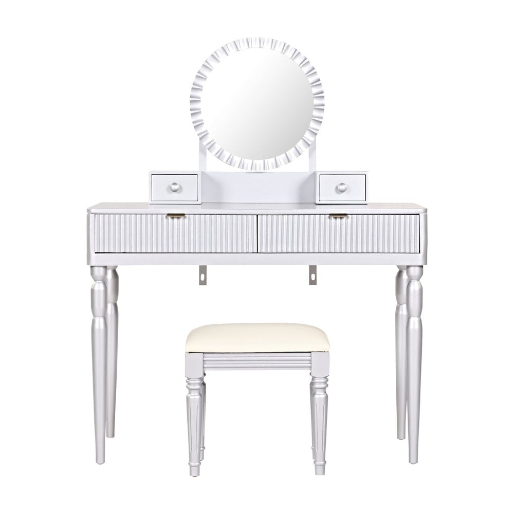 39" Silver Wood Mirrored Two Drawer Vanity Table HomeRoots