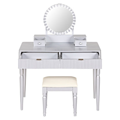39" Silver Wood Mirrored Two Drawer Vanity Table HomeRoots