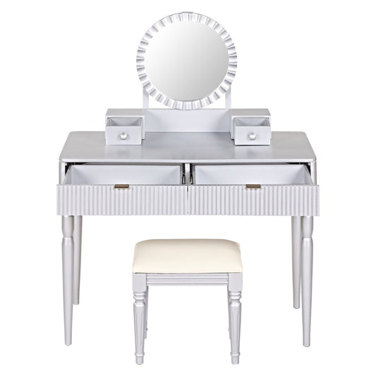 39" Silver Wood Mirrored Two Drawer Vanity Table