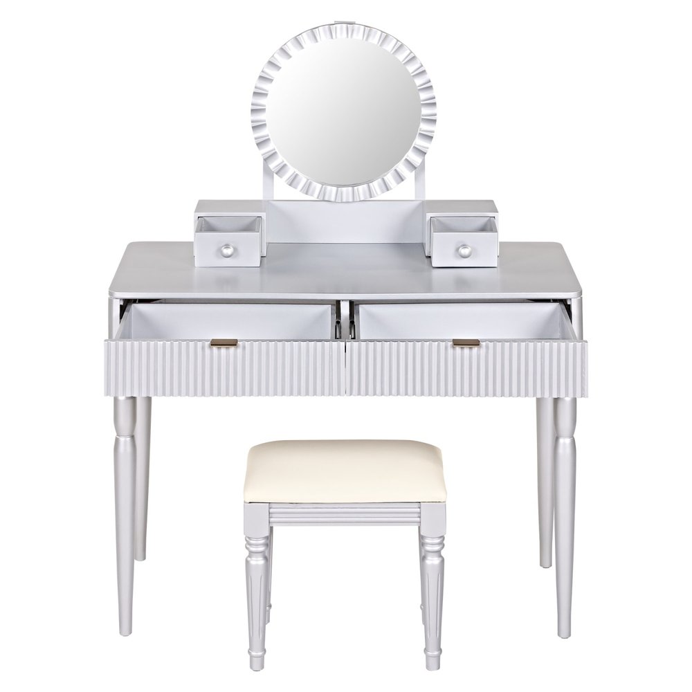 39" Silver Wood Mirrored Two Drawer Vanity Table HomeRoots