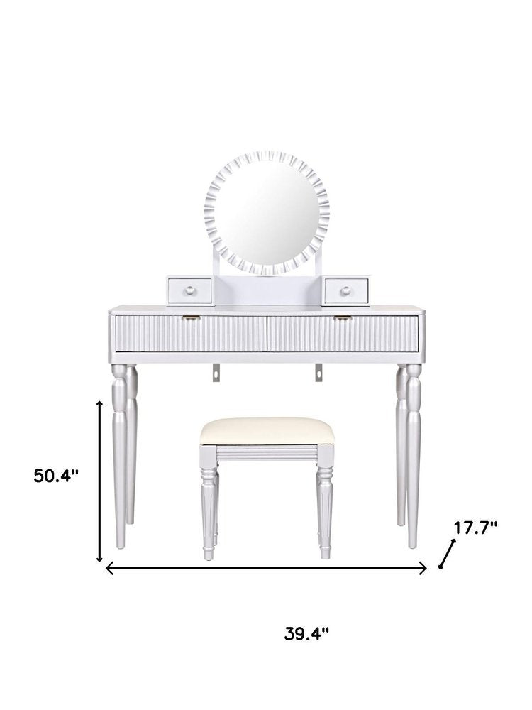 39" Silver Wood Mirrored Two Drawer Vanity Table HomeRoots