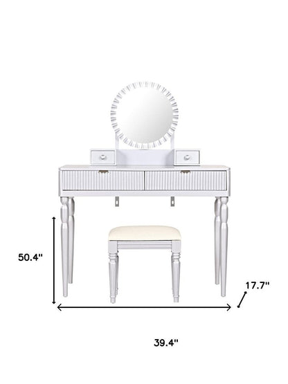 39" Silver Wood Mirrored Two Drawer Vanity Table HomeRoots