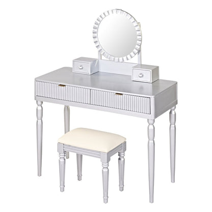 39" Silver Wood Mirrored Two Drawer Vanity Table HomeRoots