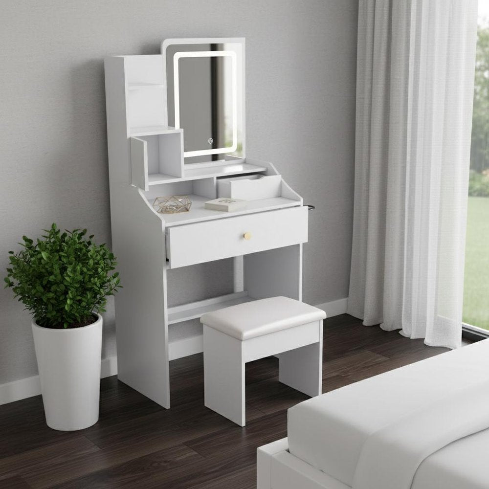 43" White Wood Mirrored Three Drawer Vanity Table HomeRoots