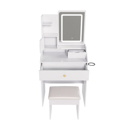 43" White Wood Mirrored Three Drawer Vanity Table HomeRoots