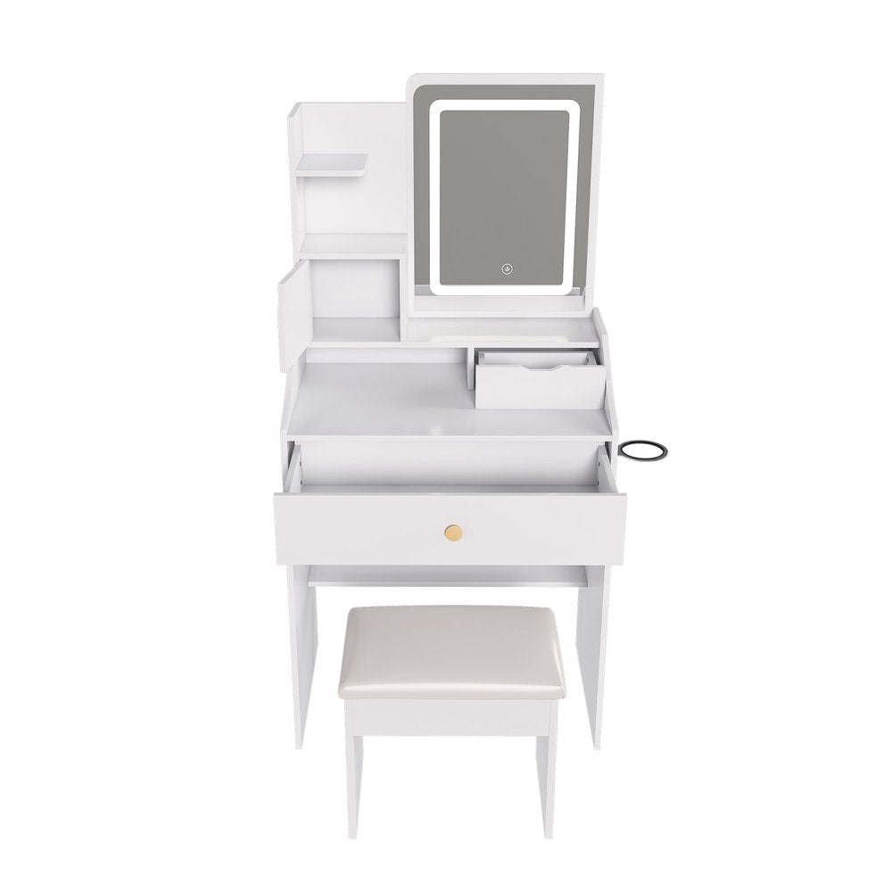 43" White Wood Mirrored Three Drawer Vanity Table HomeRoots
