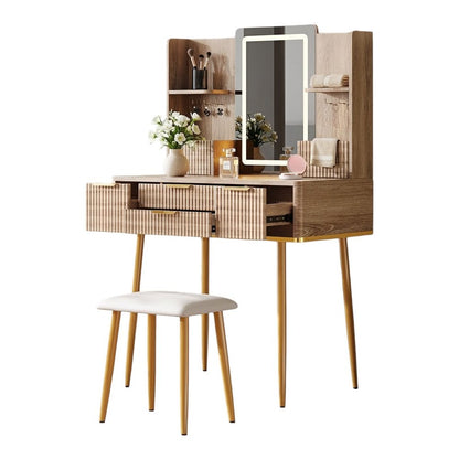 30" Brown Wood Mirrored Four Drawer Vanity Table HomeRoots