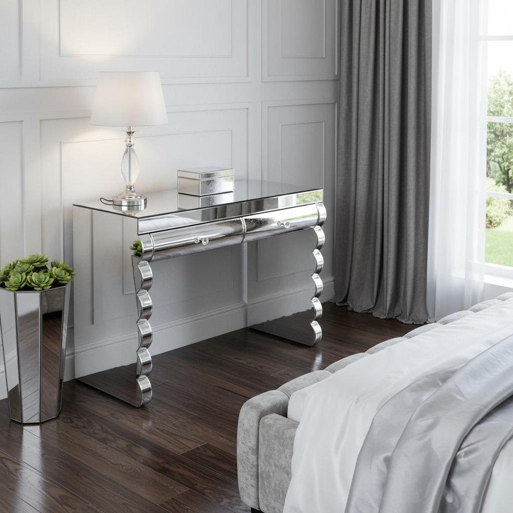 39" Silver Wood Two Drawer Vanity Table HomeRoots