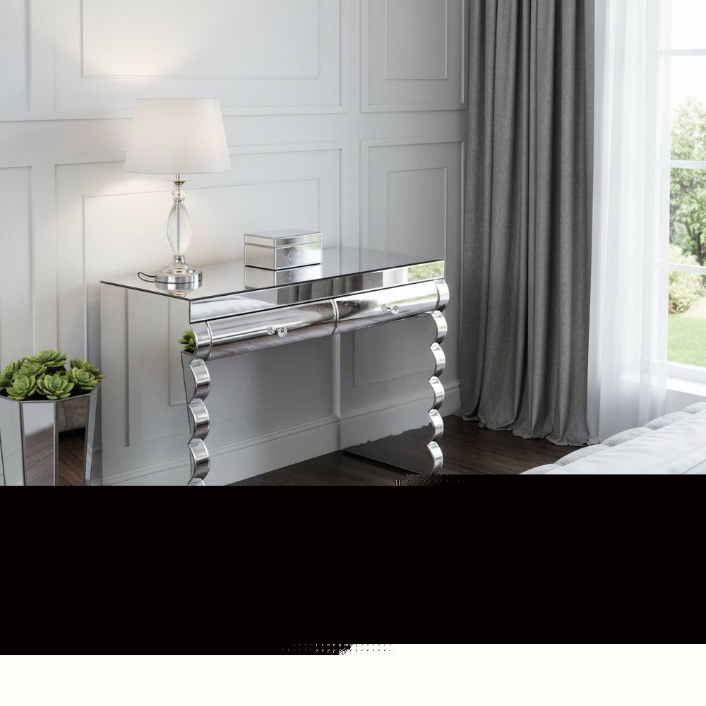 39" Silver Wood Two Drawer Vanity Table HomeRoots