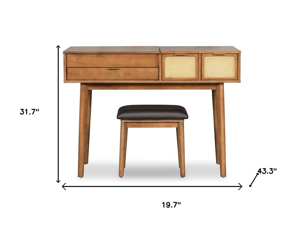 43" Brown Wood Mirrored Three Drawer Vanity Table HomeRoots