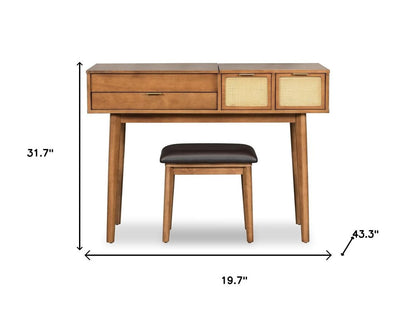 43" Brown Wood Mirrored Three Drawer Vanity Table HomeRoots